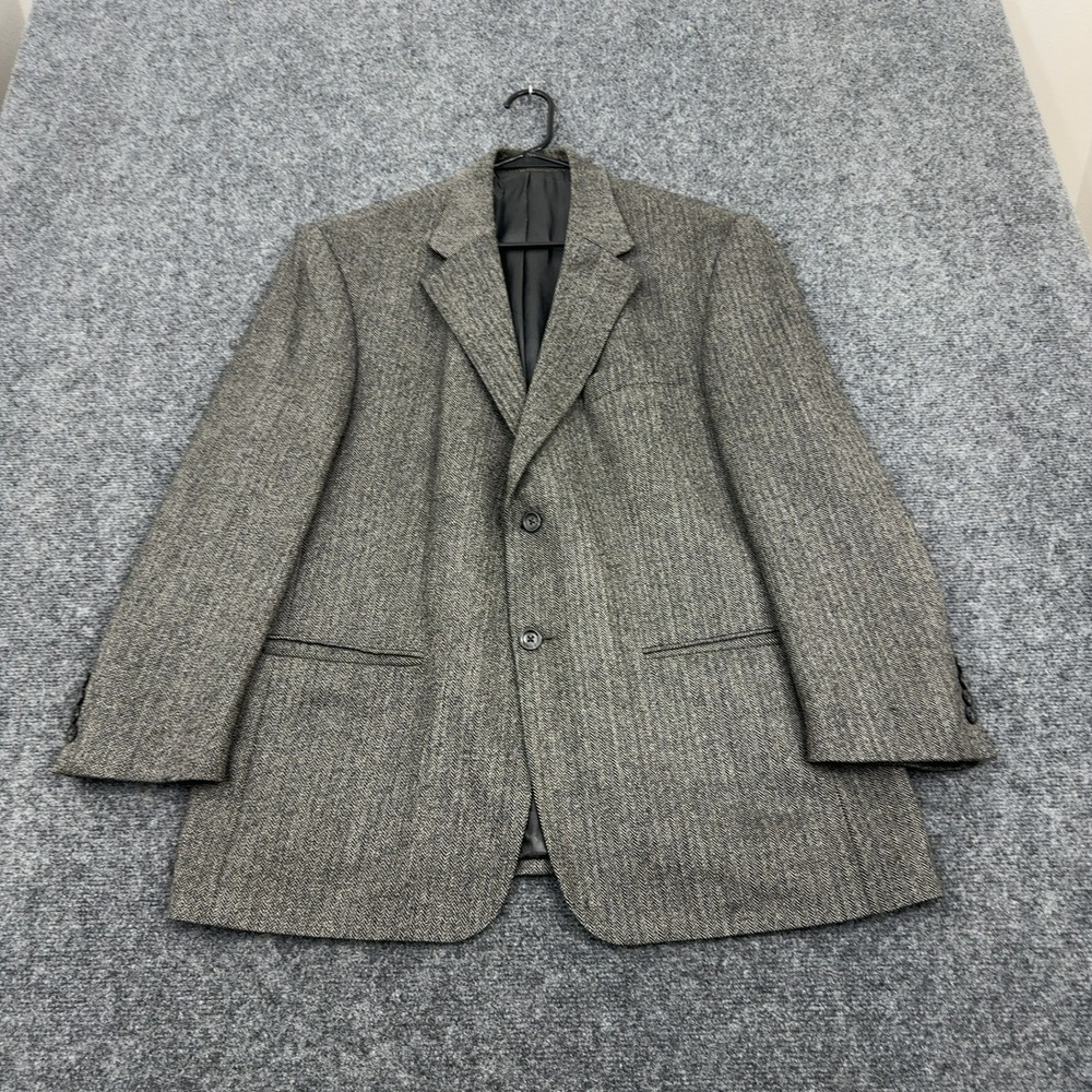 Oscar de la Renta Blazer Men Grey Wool Herringbone Two Button Sport Coat Classic